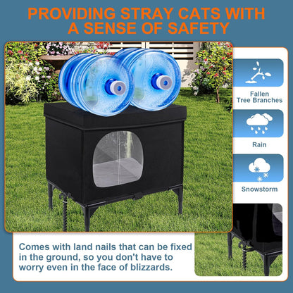 Outdoor Cat House Weatherproof, Insulated Feral Cat Houses for Cats with Cozy Cushion, Elevated Outdoor Cat Shelter, Equipped with Escape Door, Outside Cats House for Stray Cats(Small)