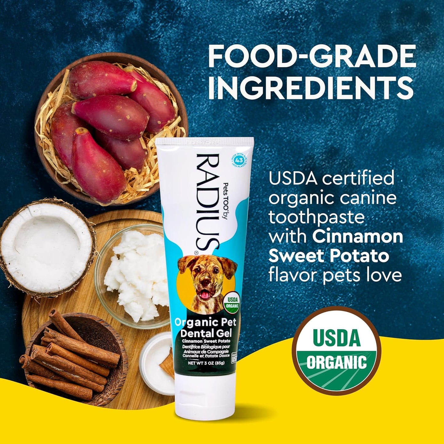 RADIUS Canine Pet Toothpaste, Cinnamon Sweet Potato, 3 oz, Non-Toxic Toothpaste for Dogs, Designed to Clean Teeth, Help Prevent Tartar, & Remove Plaque, Xylitol Free, Pack of 2