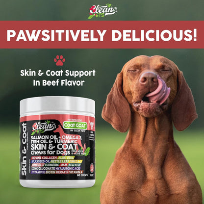 Salmon Oil Omega 3 Fish Oil for Dogs Skin and Coat Supplement | Dog Collagen Aloe Vera Biotin Keratin Flaxseed Nettle Leaf Sea Kelp Hyaluronic Acid Brewers Yeast Vitamin A - Coat Goat