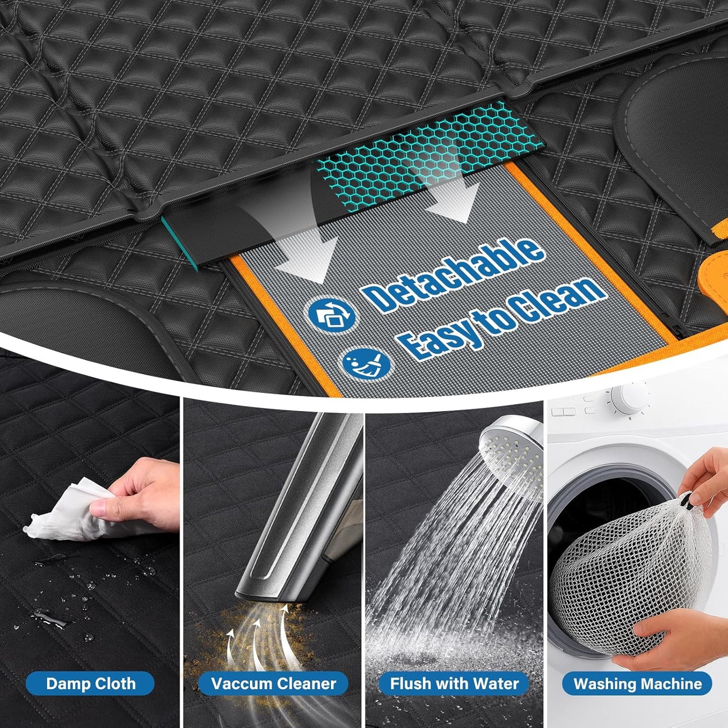 Back Seat Extender for Dogs, 7-in-1 Dog Car Seat Cover for Back Seat, Hard Bottom Car Seat Cover Holds 420lbs, Waterproof & Scratchproof Back Seat Pet Cover for Dogs, Dog Hammock for Car, SUVs