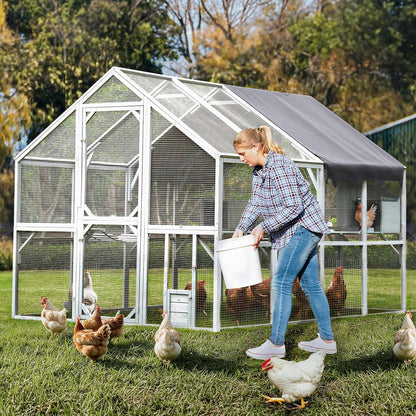 110'' Large Catio Outdoor Cat Enclosure,2 in 1 Cat Enclosure & Walk in Large Chicken Coop, Pet Cage Playpen with Weatherproof Roof, Multiple Platforms, Bouncy Bridges & Resting Houses White-1