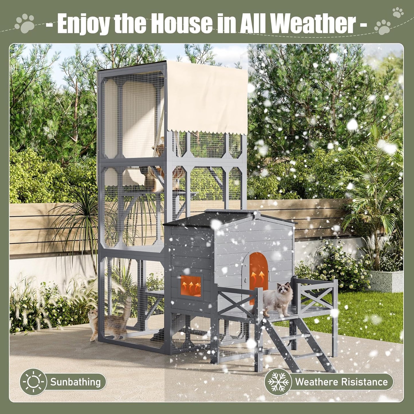 77.25" Large Cat Catio 4 Tiers Cat Enclosure for Outdoor, Cat House with Weatherproof Roof, Platforms,Resting Rooms and Doors for Multiple Cats, Gray
