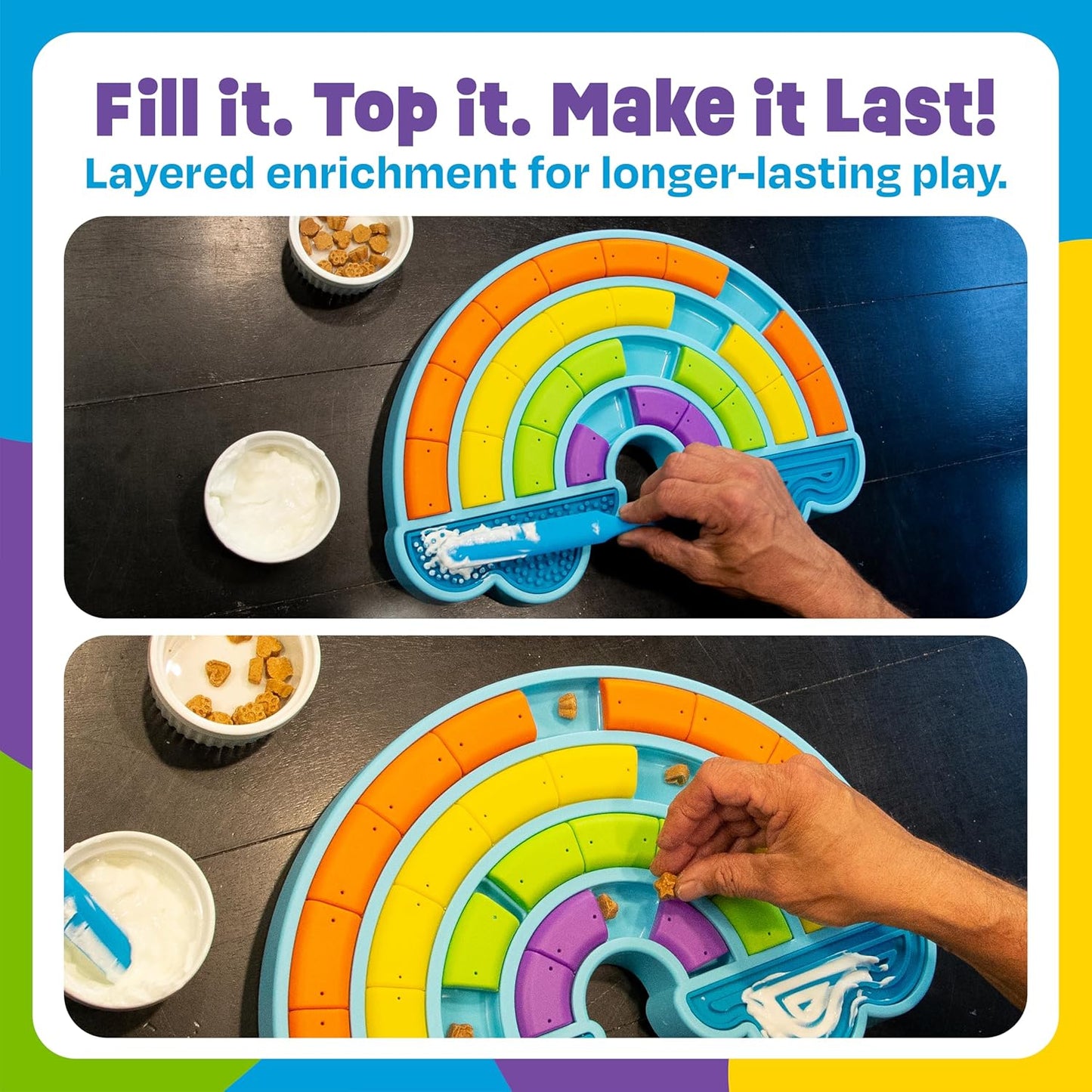 Brightkins Calming Rainbow Treat Puzzle, Outdoor Puzzle Board, Interactive Dog Toys, Dog Birthday, Enrichment Slow Feeder Bowls, Puppy Teething and Chewing, Stimulating Automatic Feeder