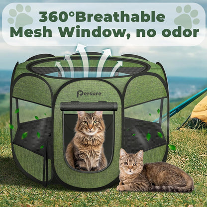 Dog Cat Playpen Indoor Outdoor for Puppy Pet Dogs Cat Recovery After Surgery, Dogs Tent Crates Cage Indoor/Outdoor, Portable Pop Up Dog Kennel with Carrying Case for Travel (Premium Green, Small)