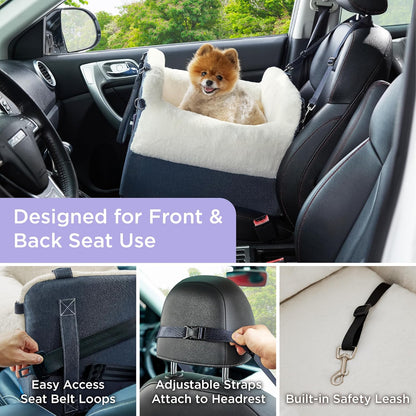 Lesure Dog Booster Bed - Car Seats for Small Dogs, Egg Crate Foam Dog Car Bed with Clip-On Leash Travel accessories, Blue