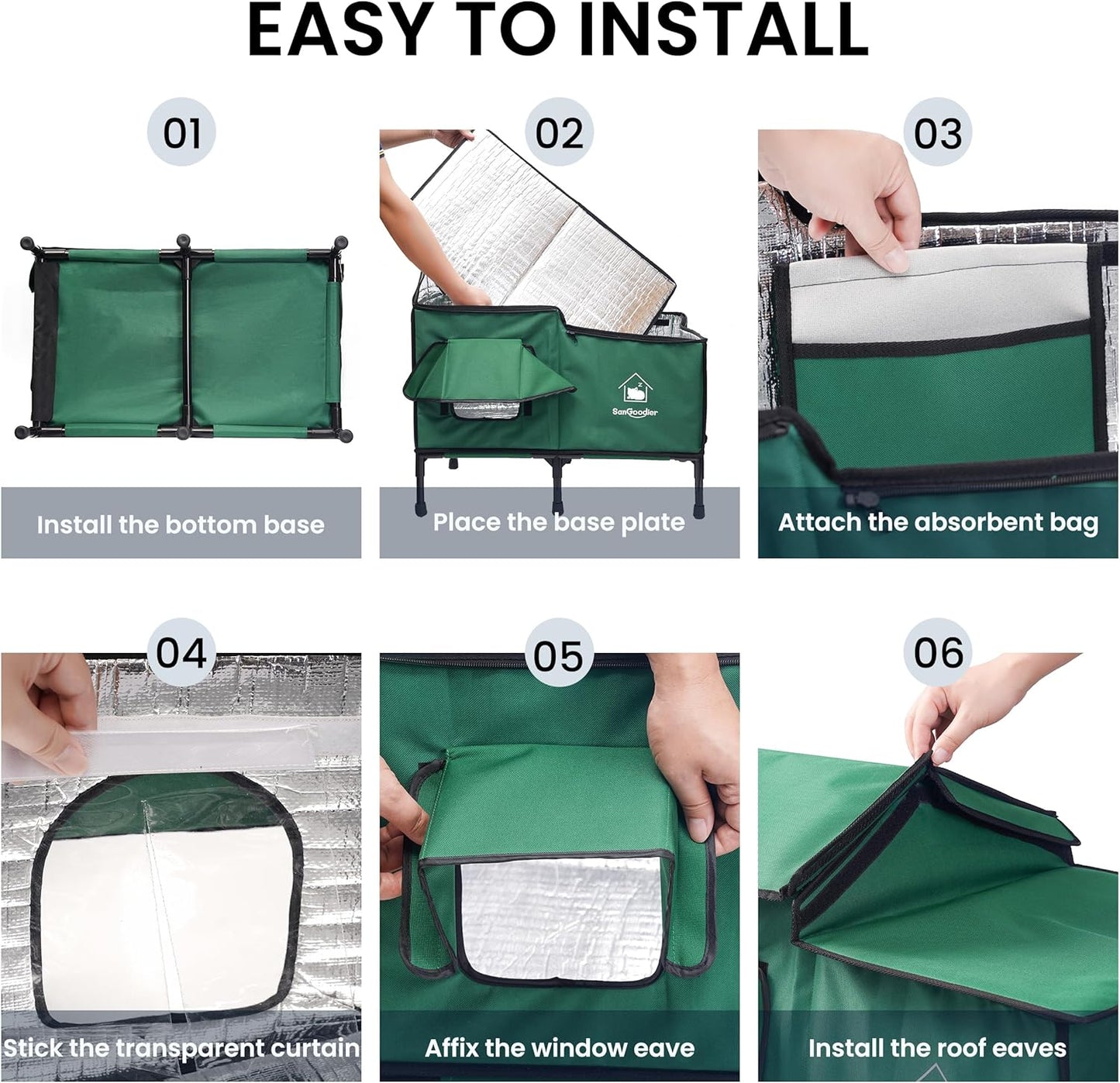 Cat Houses for Outdoor Cats, Outdoor Cat House Weatherproof with Insulation Layer for Warm, Foldable Cat Shelter, Cave Beds for Pets Up to 55lbs for Garden, Patio, or Backyard (Green-L)