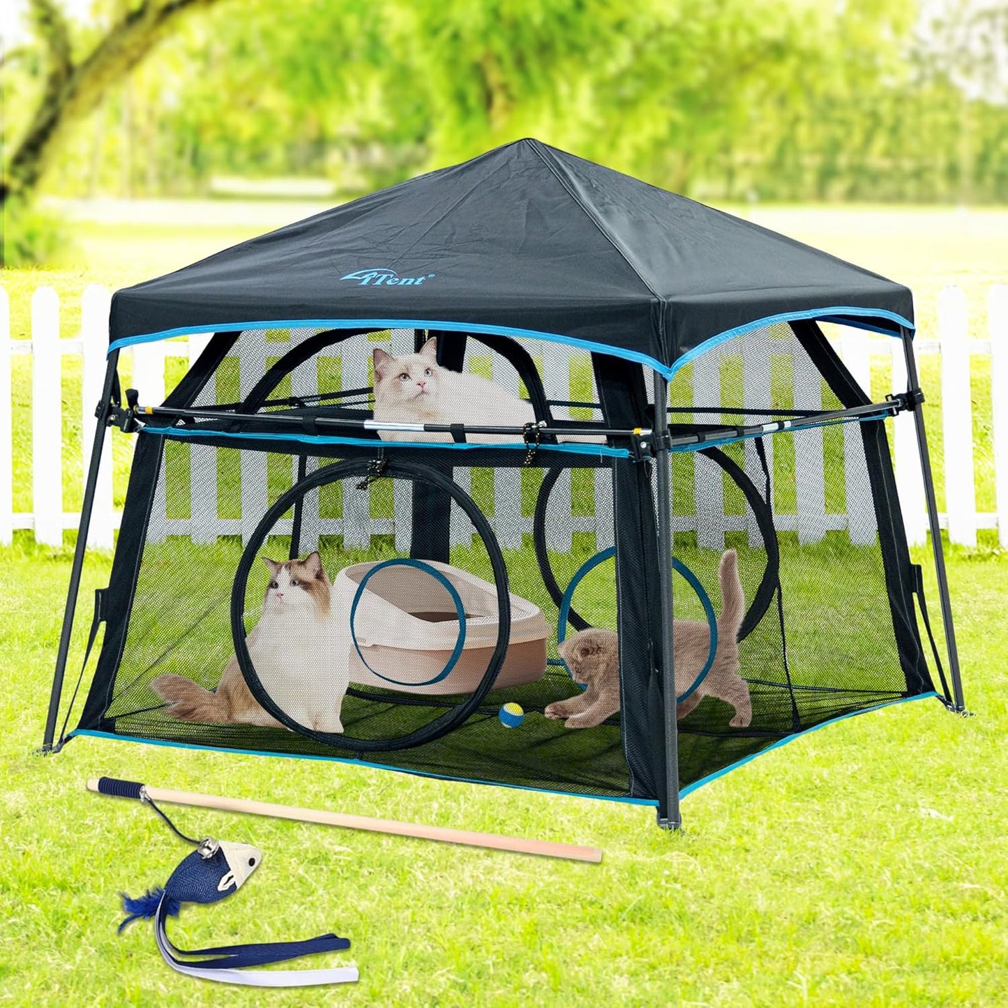 Pet Paradise Catio Outdoor Cat Enclosure,3 Tier Cat Tower Tent Weatherproof & Sunproof with Waterproof Floor & 3 Doors, Foladable and Portable for Patio, Deck,Camping, Indoor & Outdoor(Patented)