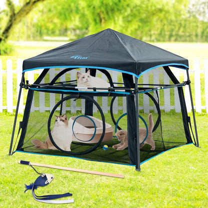 Pet Paradise Catio Outdoor Cat Enclosure,3 Tier Cat Tower Tent Weatherproof & Sunproof with Waterproof Floor & 3 Doors, Foladable and Portable for Patio, Deck,Camping, Indoor & Outdoor(Patented)