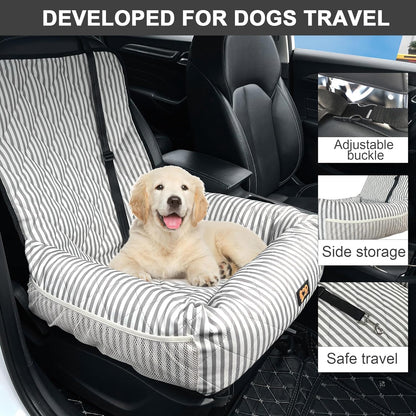 Dog Car Seat for Small and Medium Dogs, Booster Seat Sofa Pet Bed, Portable Car Travel Carrier Bed (Stripes,M)