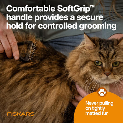 Fiskars Pet, Cat and Dog Brush, Fine Bristles & SoftGrip Handle for Gentle Grooming and Deshedding, Cat and Dog Supplies, Orange/Black