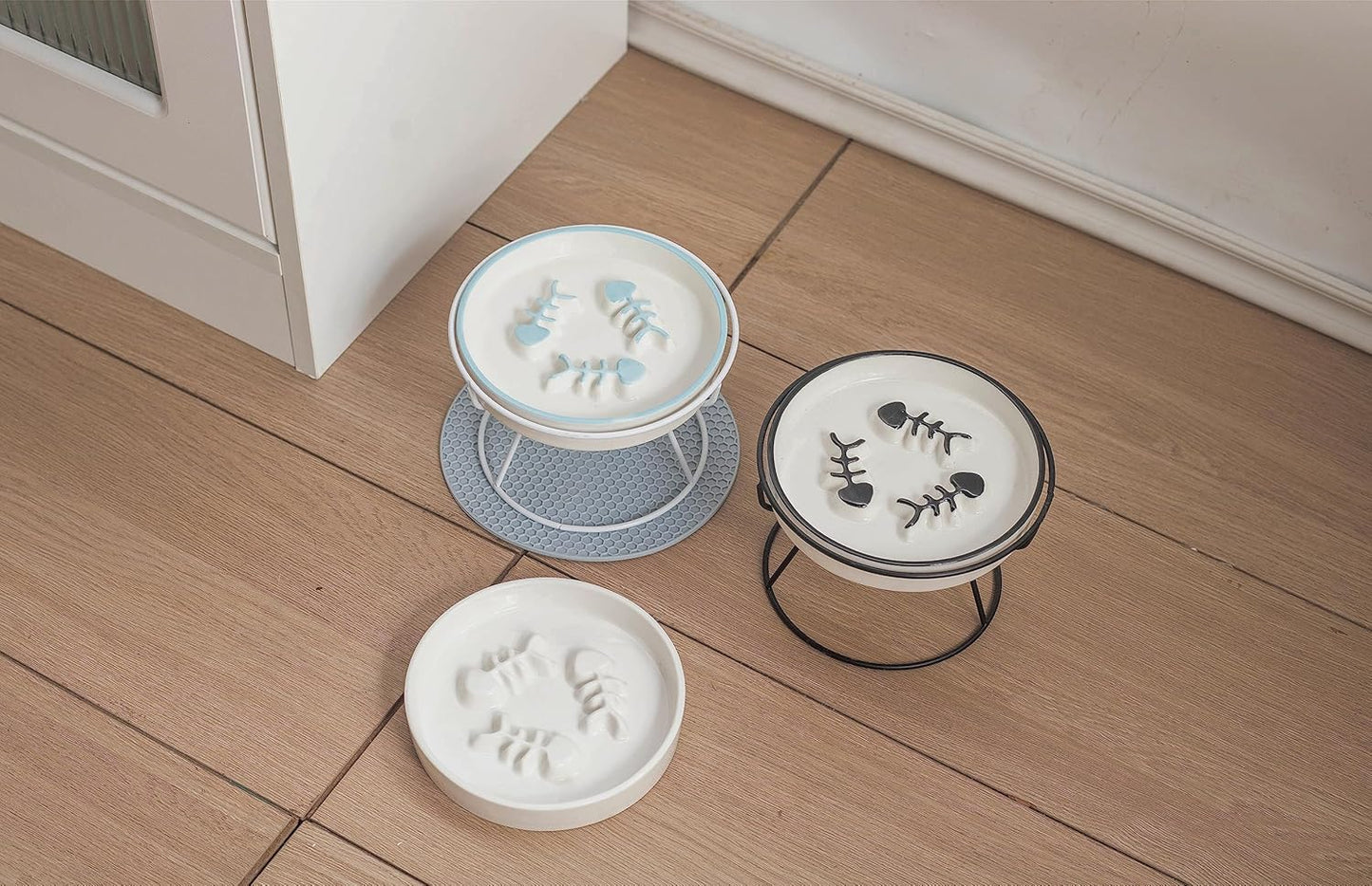 Elevated Cat Slow Feeder Bowls,Whisker Friendly Cat Bowl, Ceramic Raised Slow Feeder, Anti Vomit Promotes Digestion Bowls for Dry and Wet Food