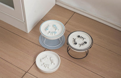 Elevated Cat Slow Feeder Bowls,Whisker Friendly Cat Bowl, Ceramic Raised Slow Feeder, Anti Vomit Promotes Digestion Bowls for Dry and Wet Food