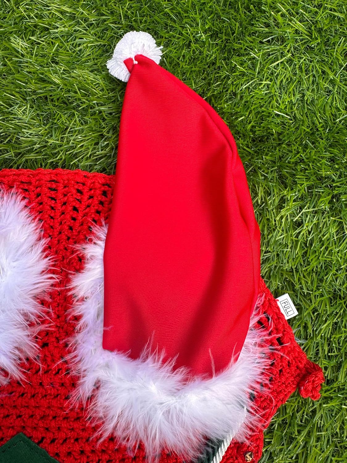 Horse Ear Bonnet Santa Claus Double Hats Fly Hood Ear Net Fly Veil Gift for A Christmas Equestrian Tack Equine (Embroidery, Cob)