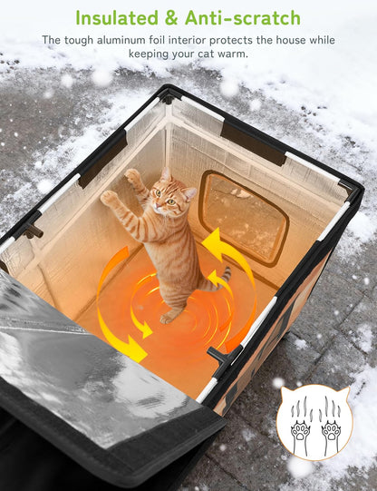 Heated Cat House for Outside: Apartment Design 31.5" Waterproof & Insulated Outdoor Cat House for Winter, Weatherproof Elevated Feral Cat Shelter with Heating Pad, Warm Houses for Outdoor Cats Stray