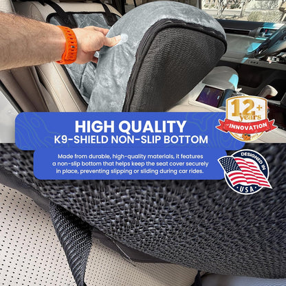 4Knines Dog Car Seat – Plush Travel Bed for SUVs, Trucks & Sedans – Comfortable, Supportive & Secure Ride for Small and Medium Dogs – Washable, Non-Slip Bottom, UV-Resistant Straps & Clips - Grey