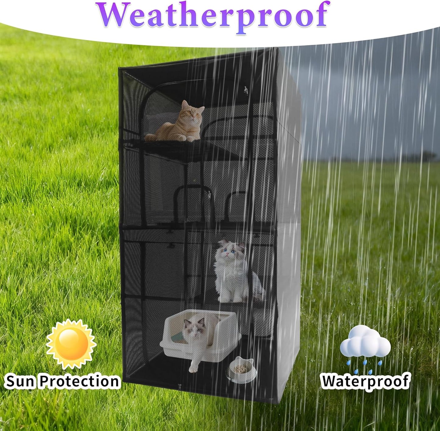 Catio Outdoor Cat Enclosure Window 72.4" H Large Cat Cage with Perches 4 Tiers Cat Patio Playpen Kitten Kennel for Multiple Indoor Cats (36.2“L× 36.2”W ×72.4" H)