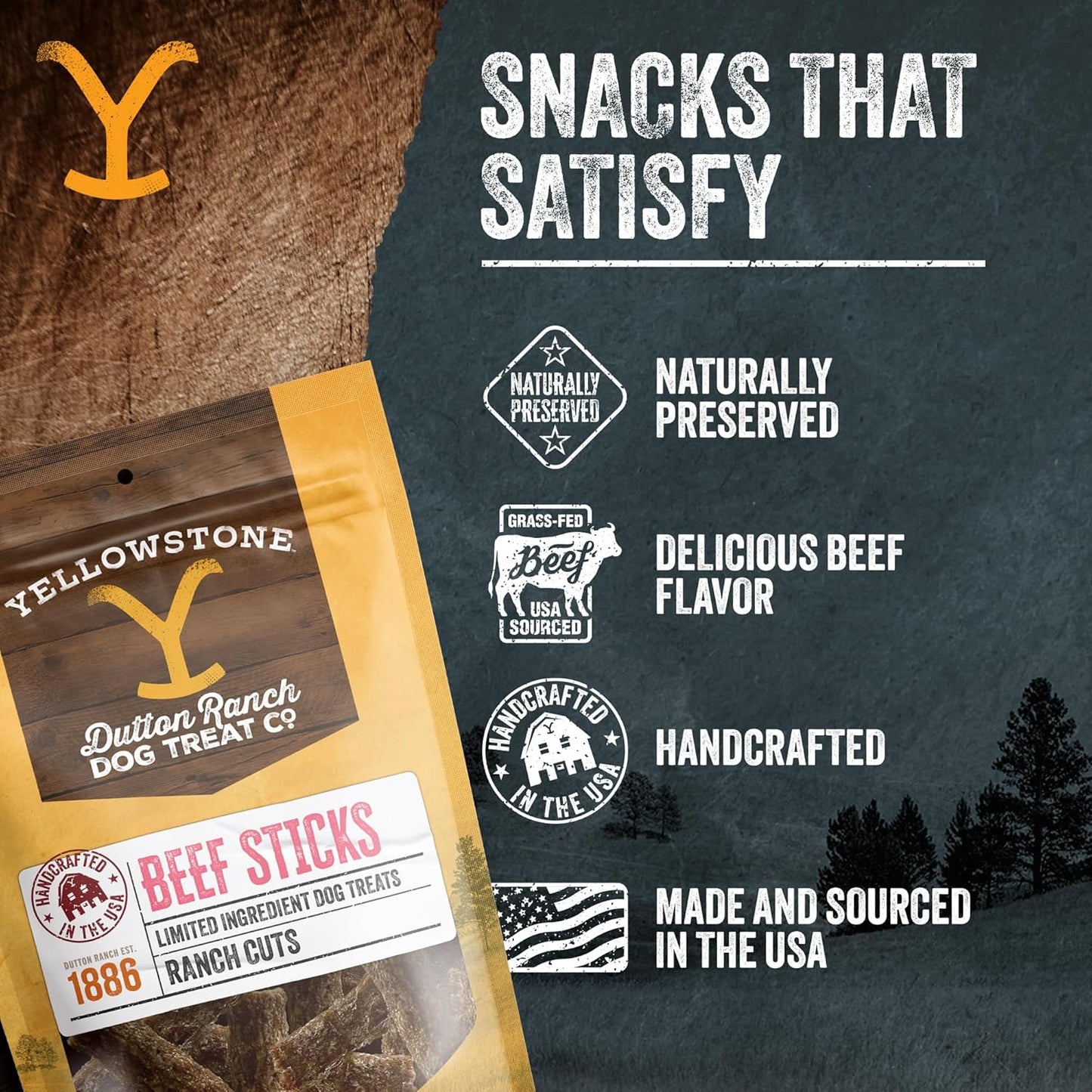Yellowstone Limited Ingredient Dog Treats Beef Sticks - Healthy Dog Treats Made in USA - Air Dried Beef Collagen Dog Jerky Treats - Crunchy & Chewy Dog Treats - Beef Dog Treats Jerky - 8 oz