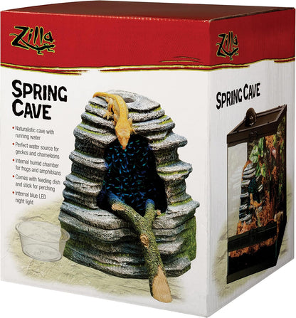 Zilla Spring Cave Décor with Blue LED, Rain Chamber, One Size, ECOM