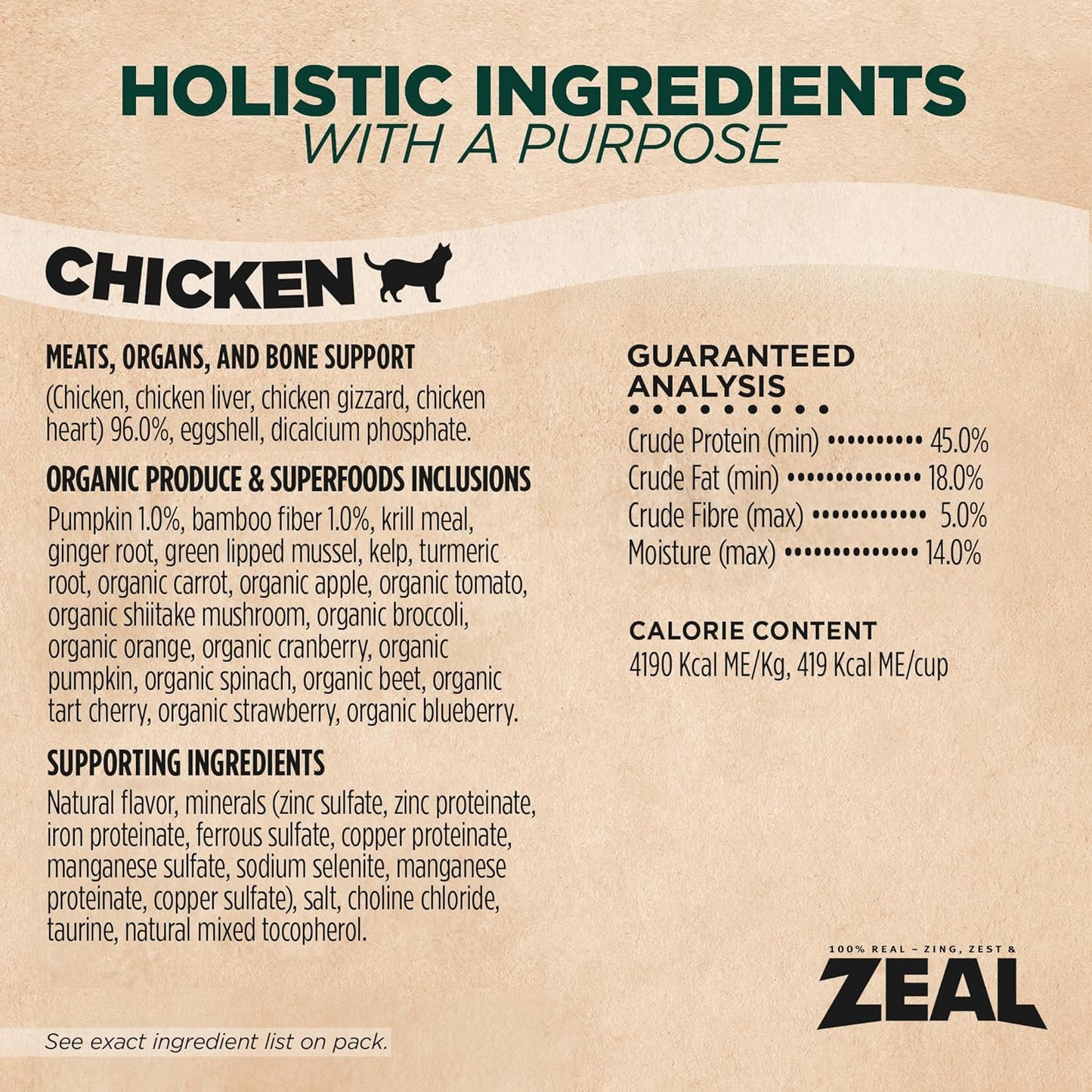 ZEAL Canada Air-Dried Cat Food Chicken Recipe - High Protein, Natural Superfoods, Nutrient Rich, No Fillers, Grain Free, Complete & Balanced (Chicken, 5 oz)
