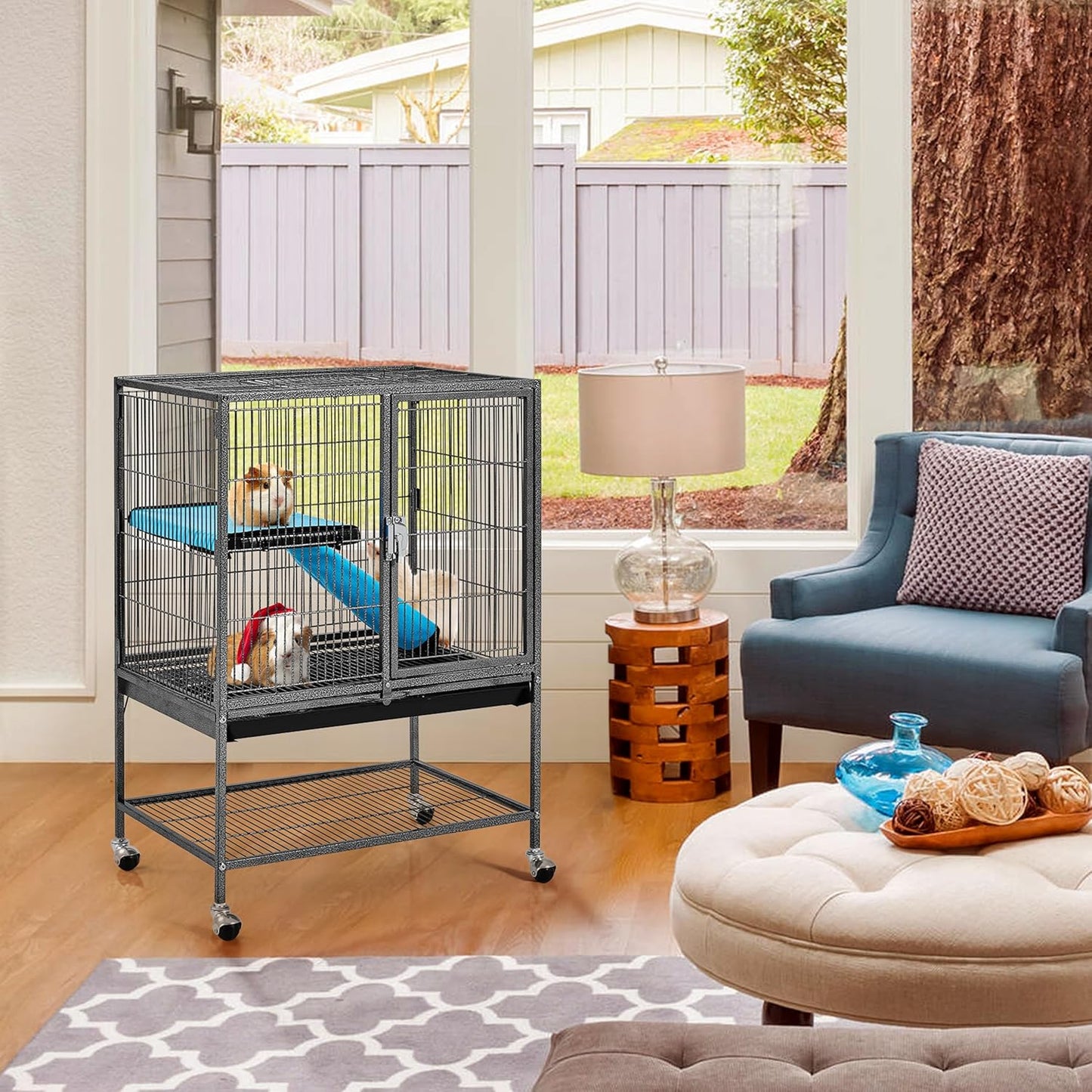 Yaheetech Metal Rolling Cage for Adult Rats/Ferrets/Chinchillas Small Animal Cage w/Removable Ramp & Platform Black