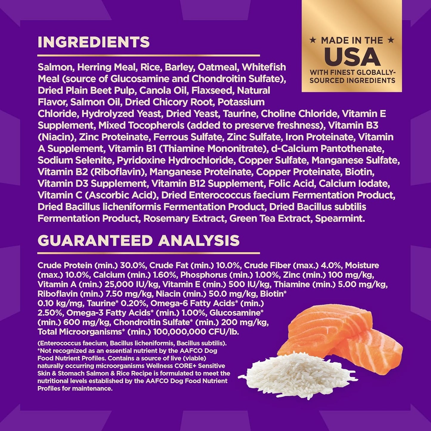 Wellness CORE+ Sensitive Skin & Stomach Dry Dog Food with Freeze Dried Pieces, Wholesome Grains, High Protein, Natural, Salmon & Rice Recipe, (4-Pound Bag)