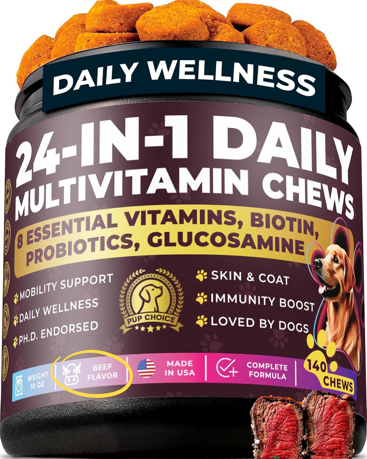 Dog Multivitamin & Probiotic Bundle – Daily Vitamins & Digestive Support Chews – Supports Gut Balance, Digestive Comfort, Skin, Coat, Immune & Joint Health – All Breeds, Puppies, Seniors 140+140 Chews