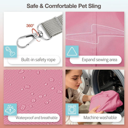 YUDODO Fashion Dog Sling Carrier for Small Dogs Lightweight Crossbody Pet Bag with Safety Strap, Pocket Storage, Machine Washable, Comfortable Travel & Outdoor Sling up to 9 lbs Pink