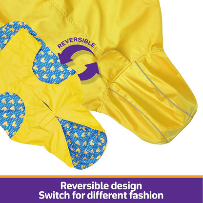 Dog Raincoat Reversible, Single Side Slicker Poncho Adjustable Waterproof Dog Rain Jacket with Leash Hole/Reflective Stripe Hooded Snowproof Windproof Clothes for Small to 3X-Large Dogs, XL