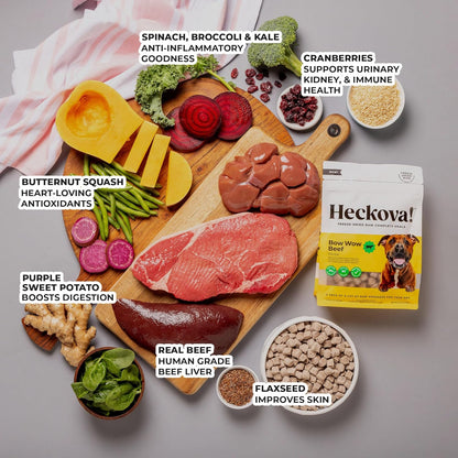Bow Wow Beef - Freeze Dried Raw Dog Food, Complete Meal & Topper, Beef Liver and Kidney Bites for Training - High Protein (21g Per Cup) - Best Dog Stocking Stuffers, Made in The USA, 8oz Bag