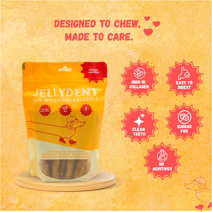 Jellydent Tail Wagging Delights – 4.5” Bovine Chew Sticks, High Protein, Single Ingredient Dog Treat, Collagen Sticks for Dogs, Highly Digestible, 5.15 oz, 10 Count