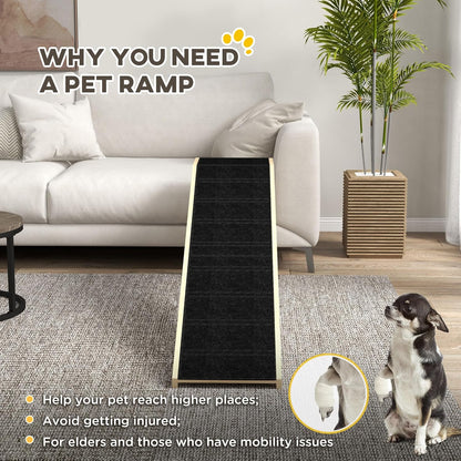 PawHut Dog Ramp for Bed, Pet Ramp for Dogs with Non-Slip Carpet and Top Platform, 74" x 16" x 25", Natural