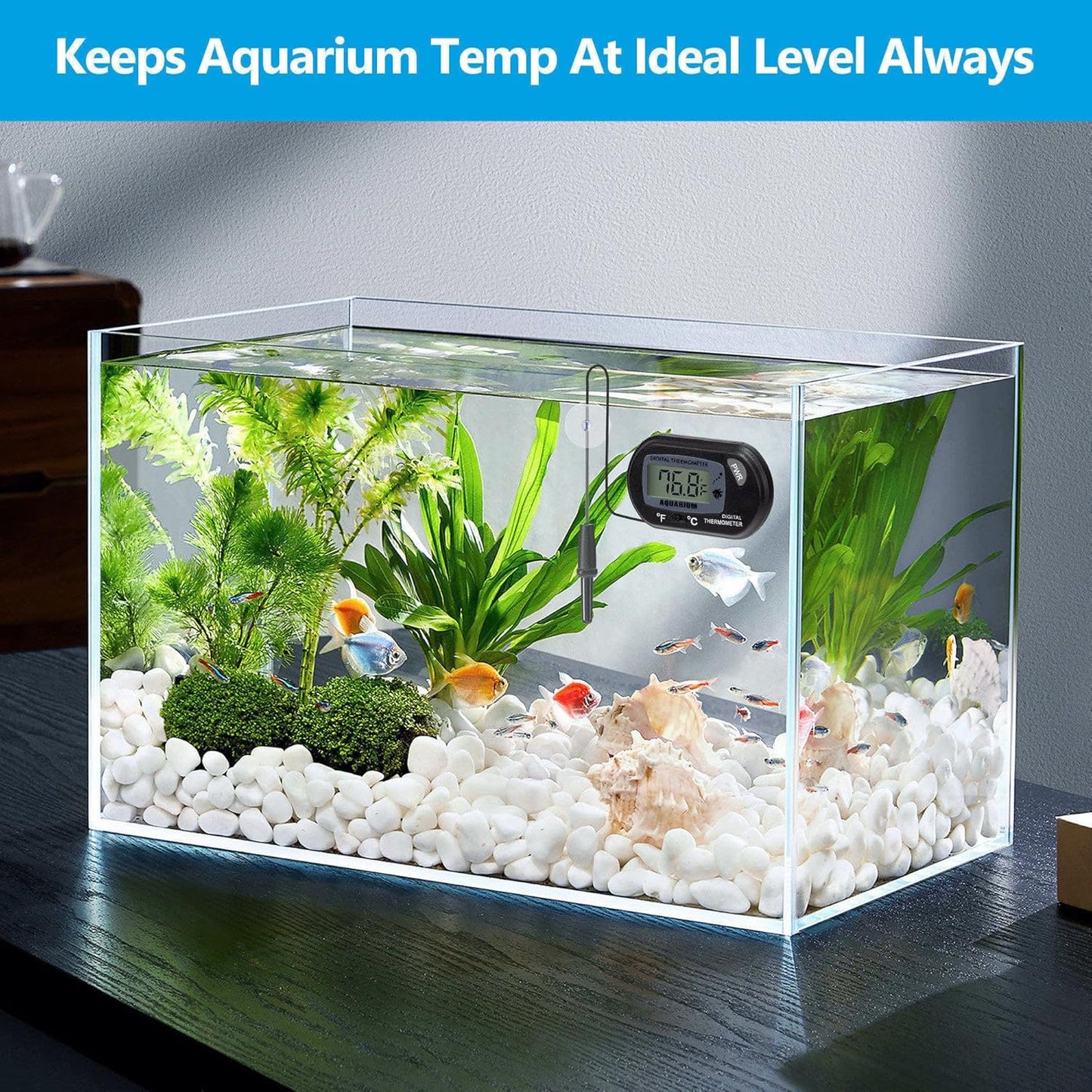 Aquarium Thermometer with Large LCD Display Fahrenheit/Celsius(℉/℃) Fish Tank Thermometer for Aquarium Reptile Terrarium Digital Water Thermometer with Suction Cup
