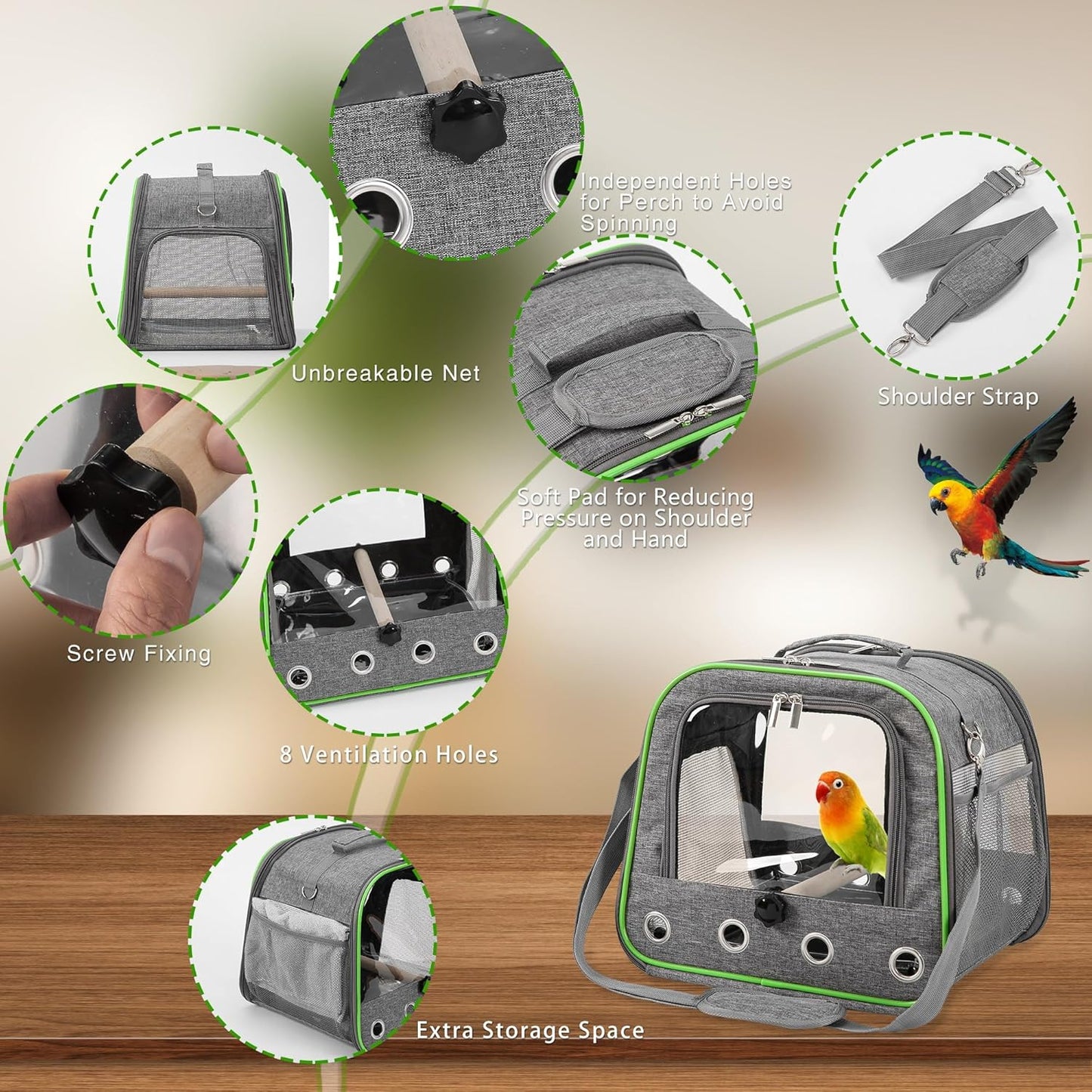 Suertree Upgraded Small Bird Carrier, Lightweight and Portable Travel Bird Cage with Stand and Easy Clean Tray, Parrot Parakeet Cockatiels Bird Travel Cage