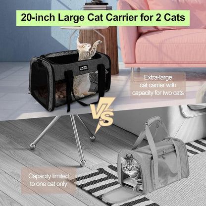 Large Cat Carrier Soft Small Pet Carrier for Medium Cats Dogs Puppies Travel Carrier Soft Side UP to 25 Lbs,Black