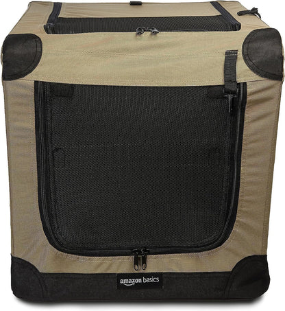 Amazon Basics 2 Door Foldable and Portable Travel Pet Kennel for Cat, Dog, Rabbit, 26 inch, Tan, S 26" x 18" x 18"