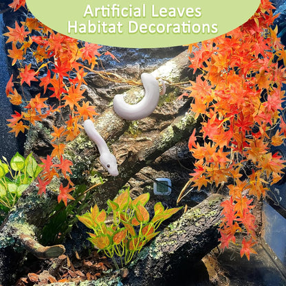 BNOSDM Reptile Plants Habitat Decorations with Suction Cup Terrarium Hanging Plant Bearded Dragon Tank Accessories Artificial Leaves Reptile Hide for Lizard Snake Leopard Gecko Chameleon (Red)