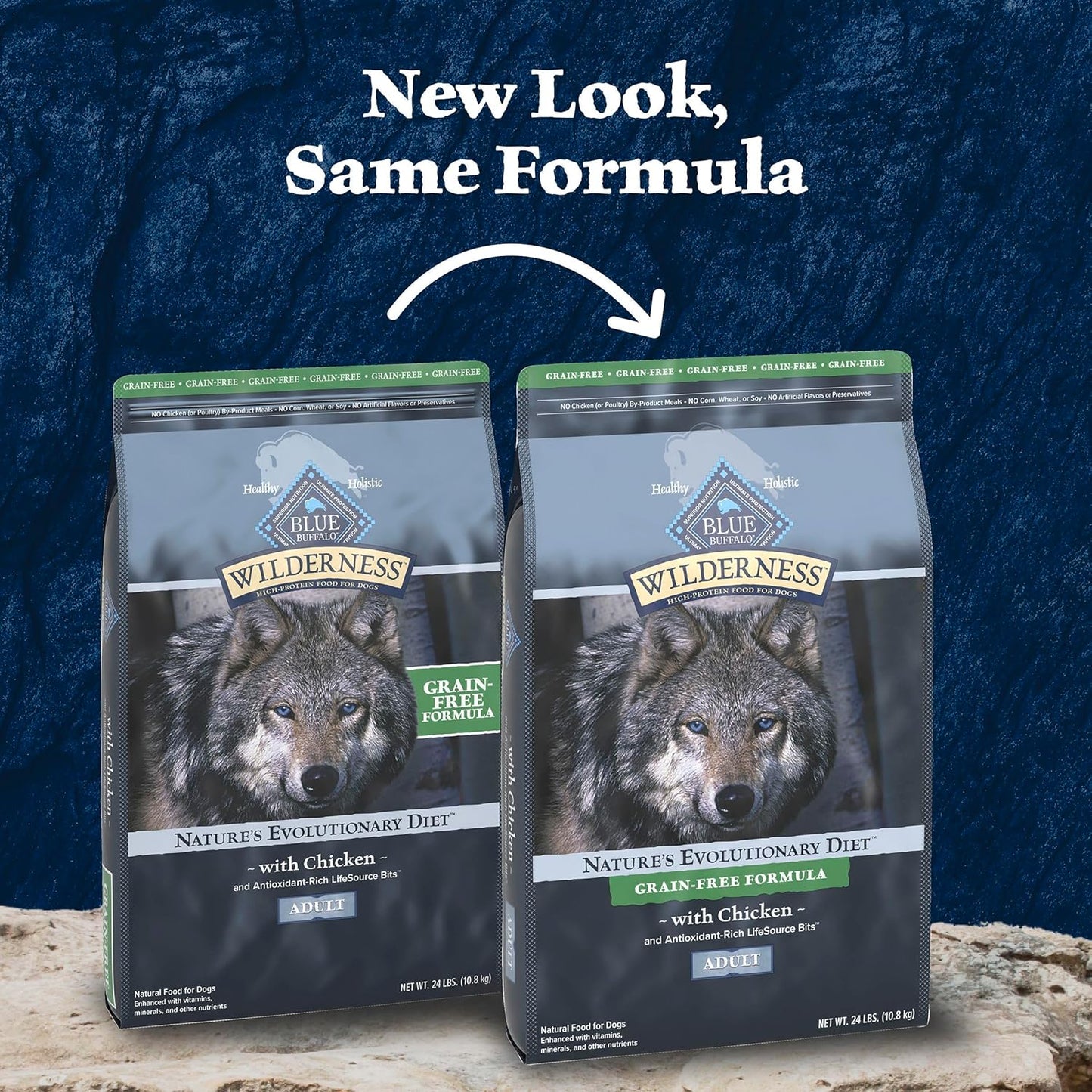 Blue Buffalo Wilderness Adult High-Protein Dry Dog Food with Real Chicken, Grain-Free, Made in the USA with Natural Ingredients, Chicken, 24-lb Bag