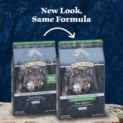 Blue Buffalo Wilderness Adult High-Protein Dry Dog Food with Real Chicken, Grain-Free, Made in the USA with Natural Ingredients, Chicken, 24-lb Bag