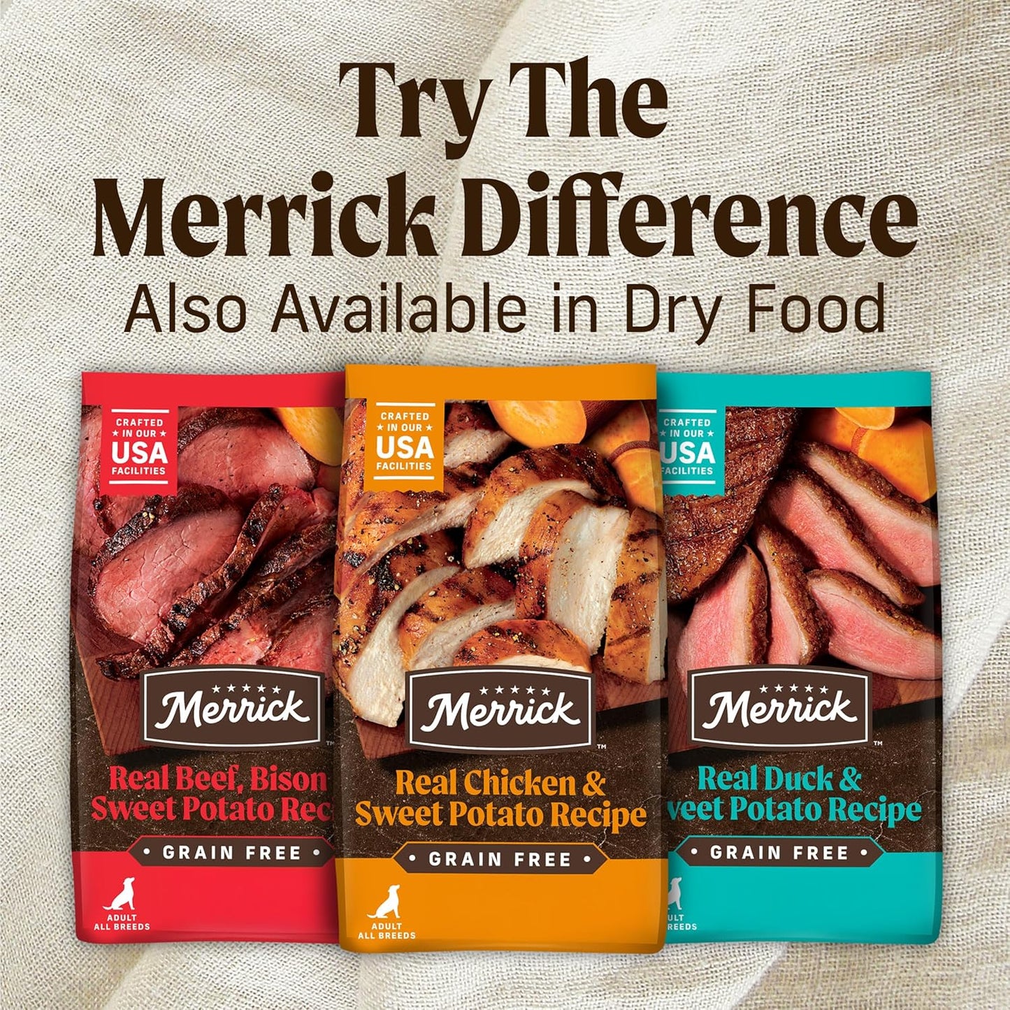 Merrick Grain Free Premium And Natural Canned Dog Food, Soft And Healthy Wet Recipe, Real Beef Lamb And Bison - (Pack of 12) 12.7 oz. Cans