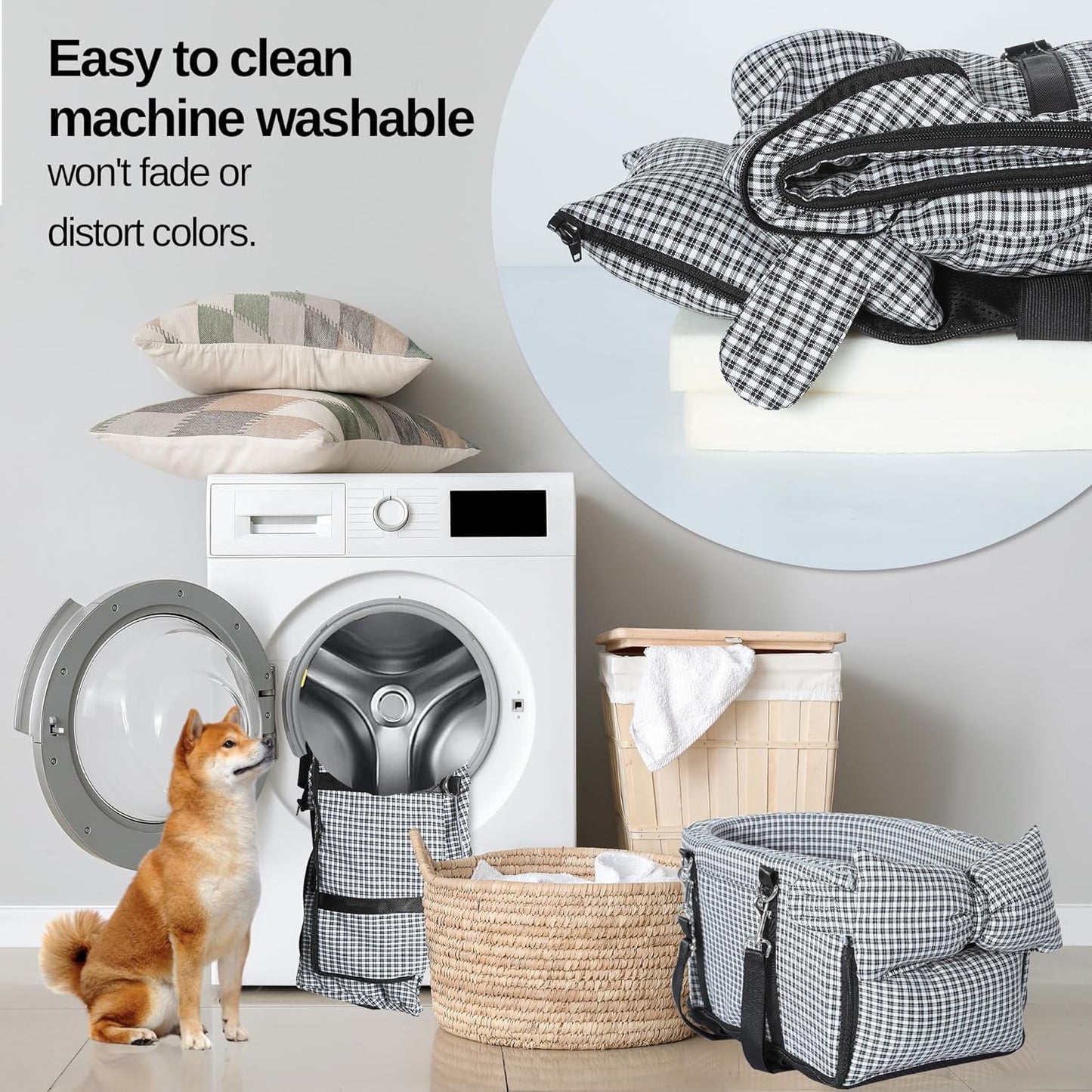 Center Console Dog Car Seat Dog Bed for Car Console Portable Armrest Booster Seat Carrier for Small Medium Dogs Anti-Collapse for Puppy Pet Up to 15 Lbs（Grid Black）