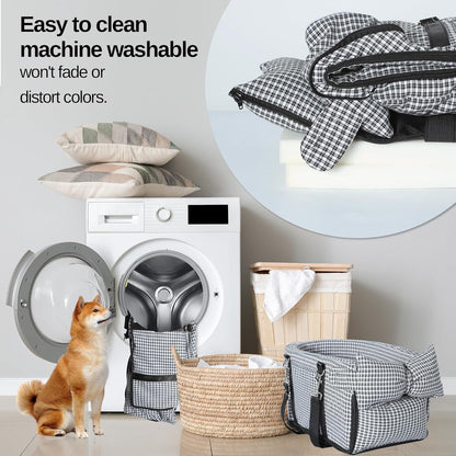 Center Console Dog Car Seat Dog Bed for Car Console Portable Armrest Booster Seat Carrier for Small Medium Dogs Anti-Collapse for Puppy Pet Up to 15 Lbs（Grid Black）