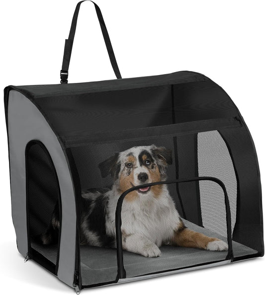 K&H Pet Products Enclosed Large Dog Car Seat, Travel Safety Carrier, Dog Travel Car Seat, Soft-Sided Covered Pet Carrier, Washable Pad, Multiple Entrances, Mesh Windows - Large 29.5 X 22 X 25.5in