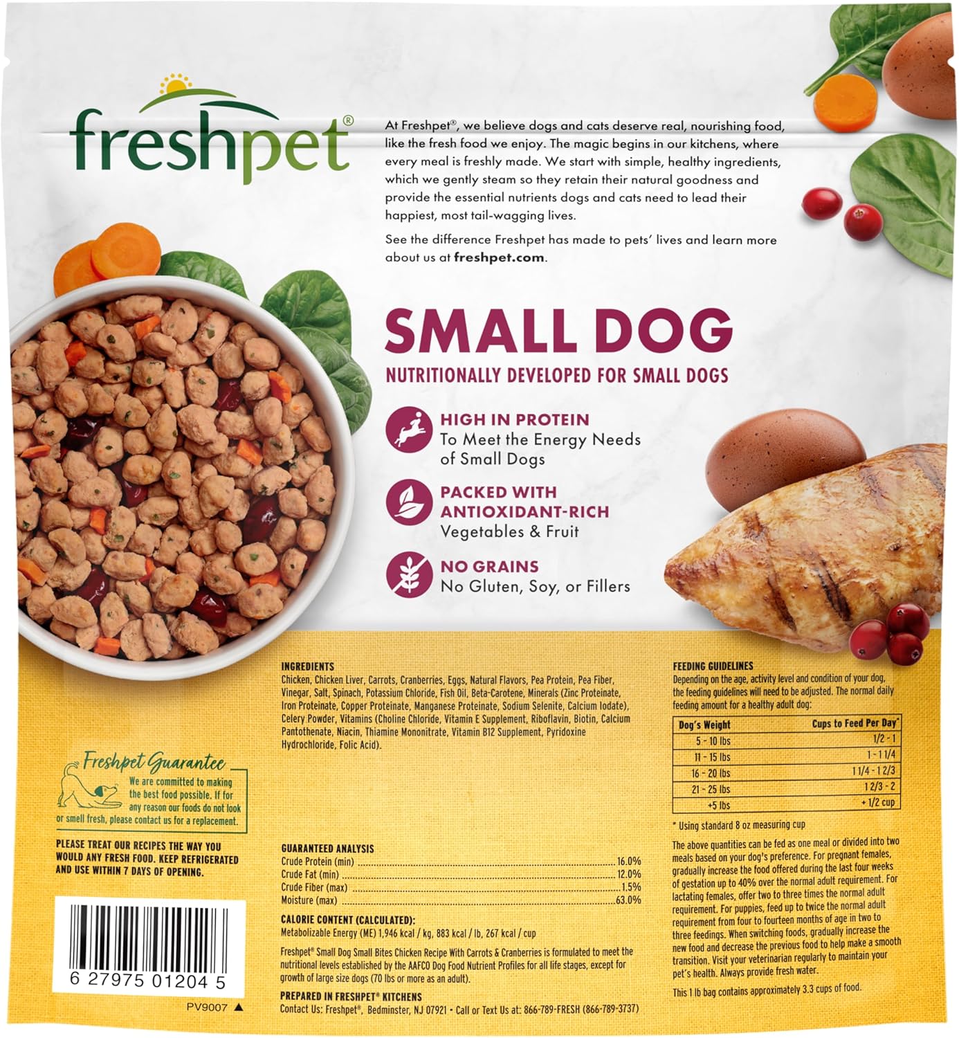 Freshpet Healthy & Natural Food for Small Dogs/Breeds, Fresh Grain Free Chicken Recipe, 1lb, Yellow (6-27975-01204-5)