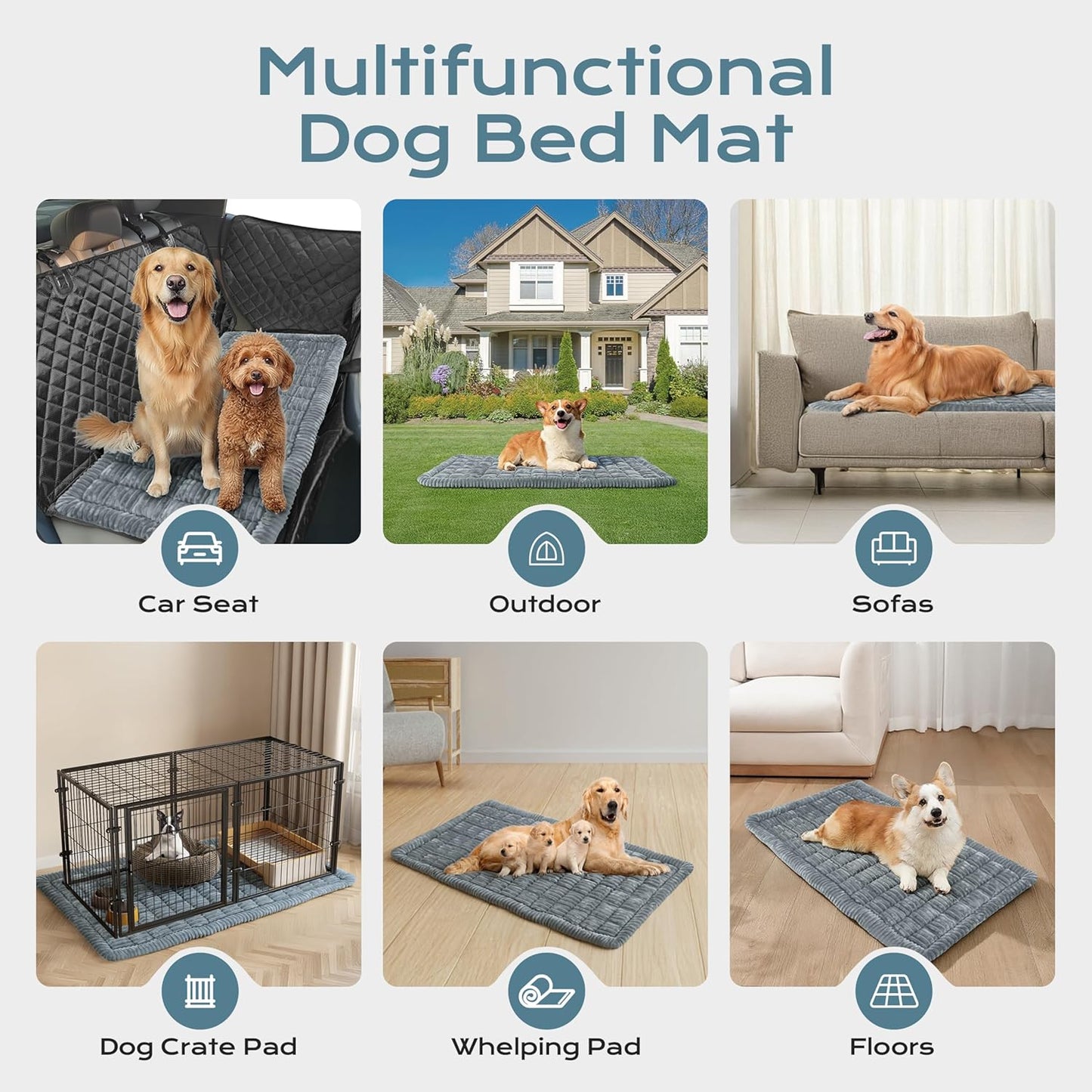 Backseat Dog Bed Mat for Car, Dog Bed for Back Seat, Pet Car Blanket Soft and Comfortable, Upgraded Bottom Non-Slip, Washable Travel Pet Mat for Cars Trucks and SUVs, Gray, 53x24in