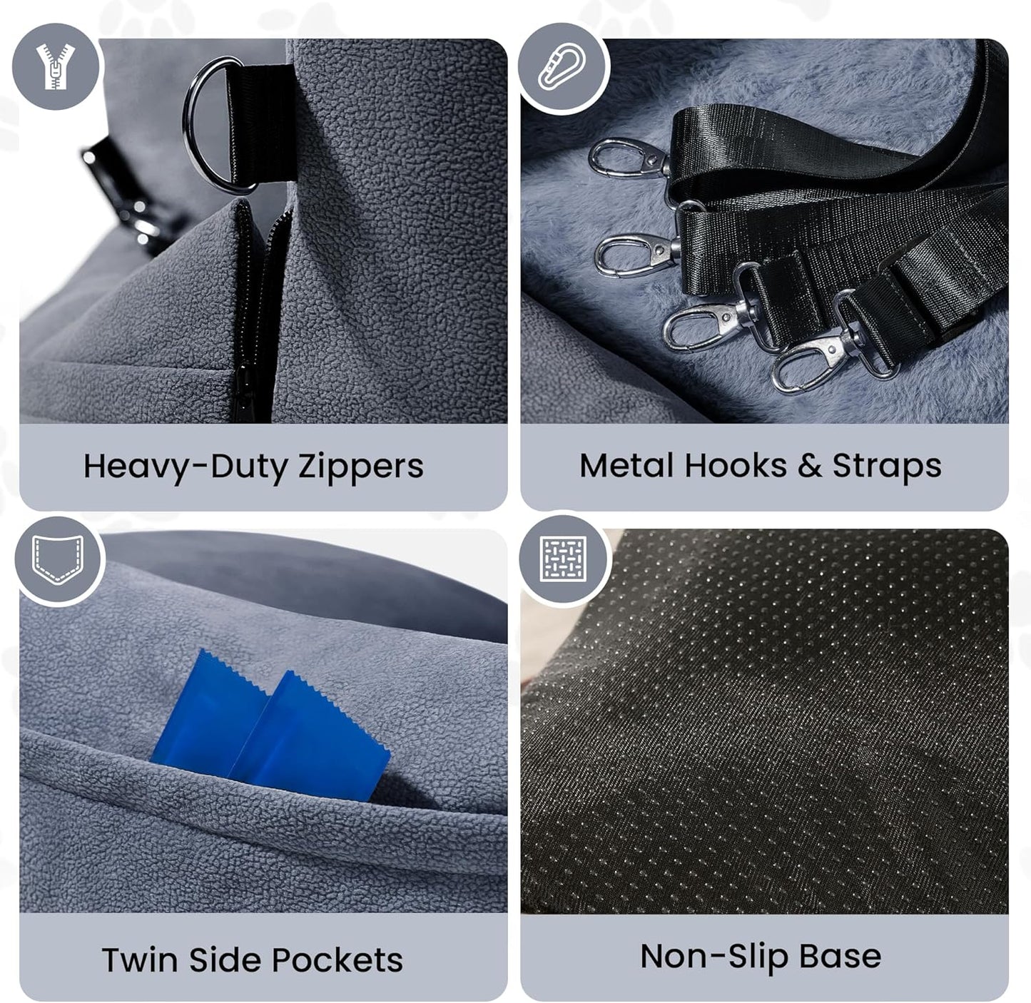 Cozy Dog Car Seat for Medium Dogs, Soft Dog Bed for Car, Safety Travel Bed & Portable Pet Carrier, Removable & Washable with Storage Pockets, Clip-On Safety Belt