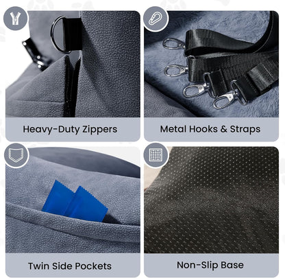 Cozy Dog Car Seat for Medium Dogs, Soft Dog Bed for Car, Safety Travel Bed & Portable Pet Carrier, Removable & Washable with Storage Pockets, Clip-On Safety Belt