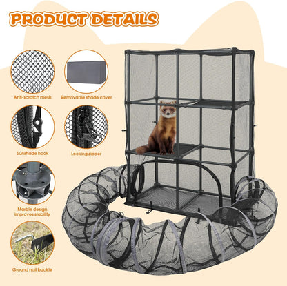 Catio Outdoor Cat Enclosure for Cats & Small Animals, Pet Playpen Cat Climber with Removable Pet Tunnel for Indoor/Outdoor Use