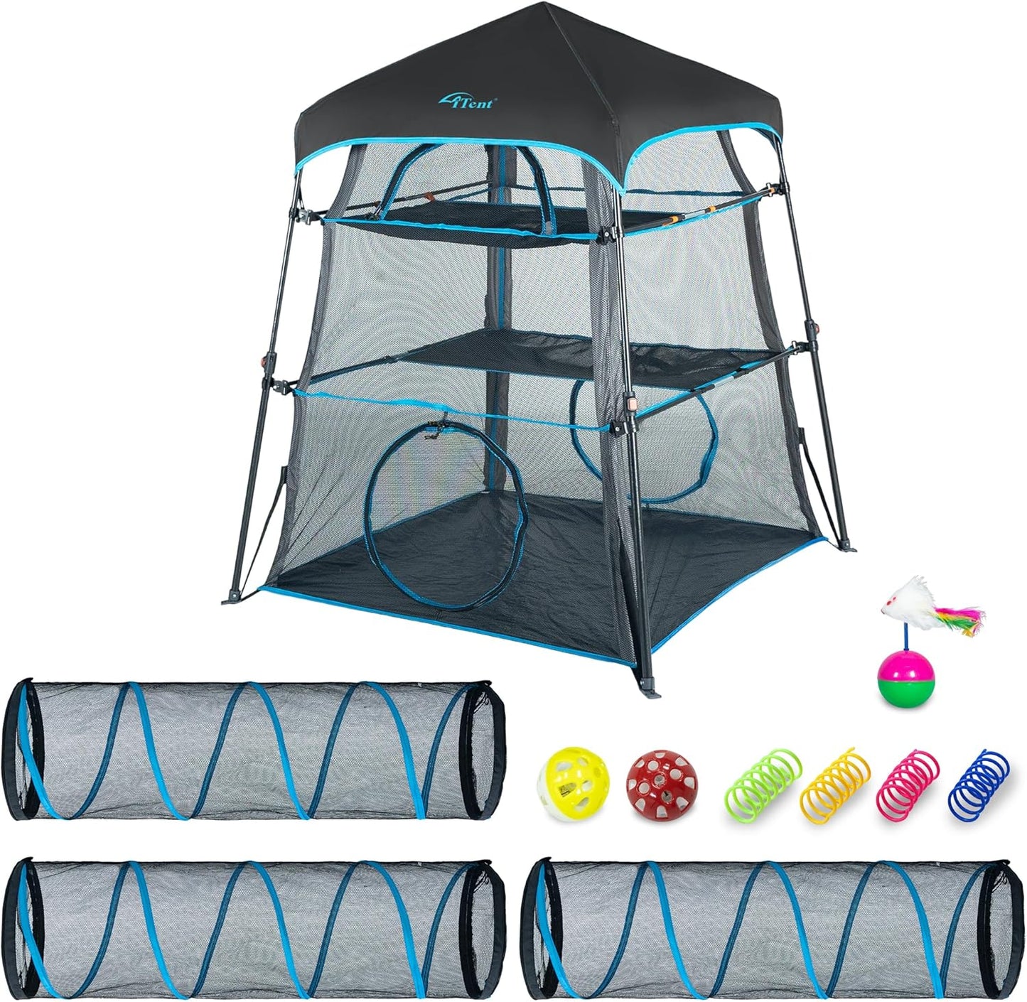 X-Large Catio Outdoor Cat Enclosure,3 Tier Cat Tower Tent Weatherproof & Sunproof with Waterproof Floor & 3 Doors, Foladable and Portable for Patio, Deck,Camping, Indoor & Outdoor(Patented)+3 Tu