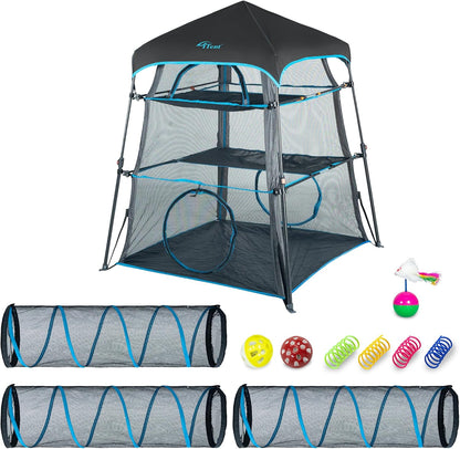 X-Large Catio Outdoor Cat Enclosure,3 Tier Cat Tower Tent Weatherproof & Sunproof with Waterproof Floor & 3 Doors, Foladable and Portable for Patio, Deck,Camping, Indoor & Outdoor(Patented)+3 Tu