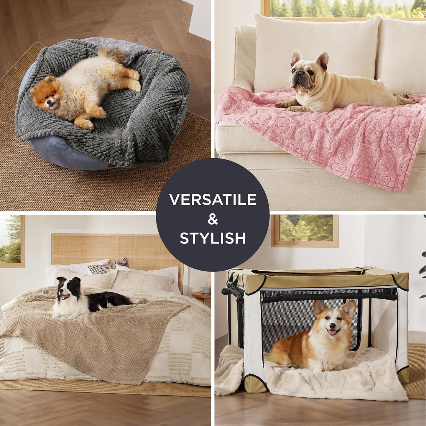 Bedsure Cat Cave for Pet Cat House 16.5x16.5x13 inches, Grey with Bedsure Dog Blankets for Small Dogs Pink, 25x35IN